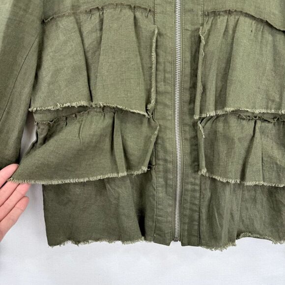 INC International Concepts Jacket Women Small Green 100% Linen Lagenlook Ruffled - Picture 7 of 15